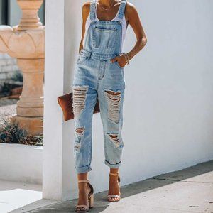 Vici Distressed Denim Overalls